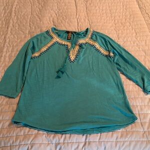 Style & Co. Teal Embroidered Tassel Tunic Top